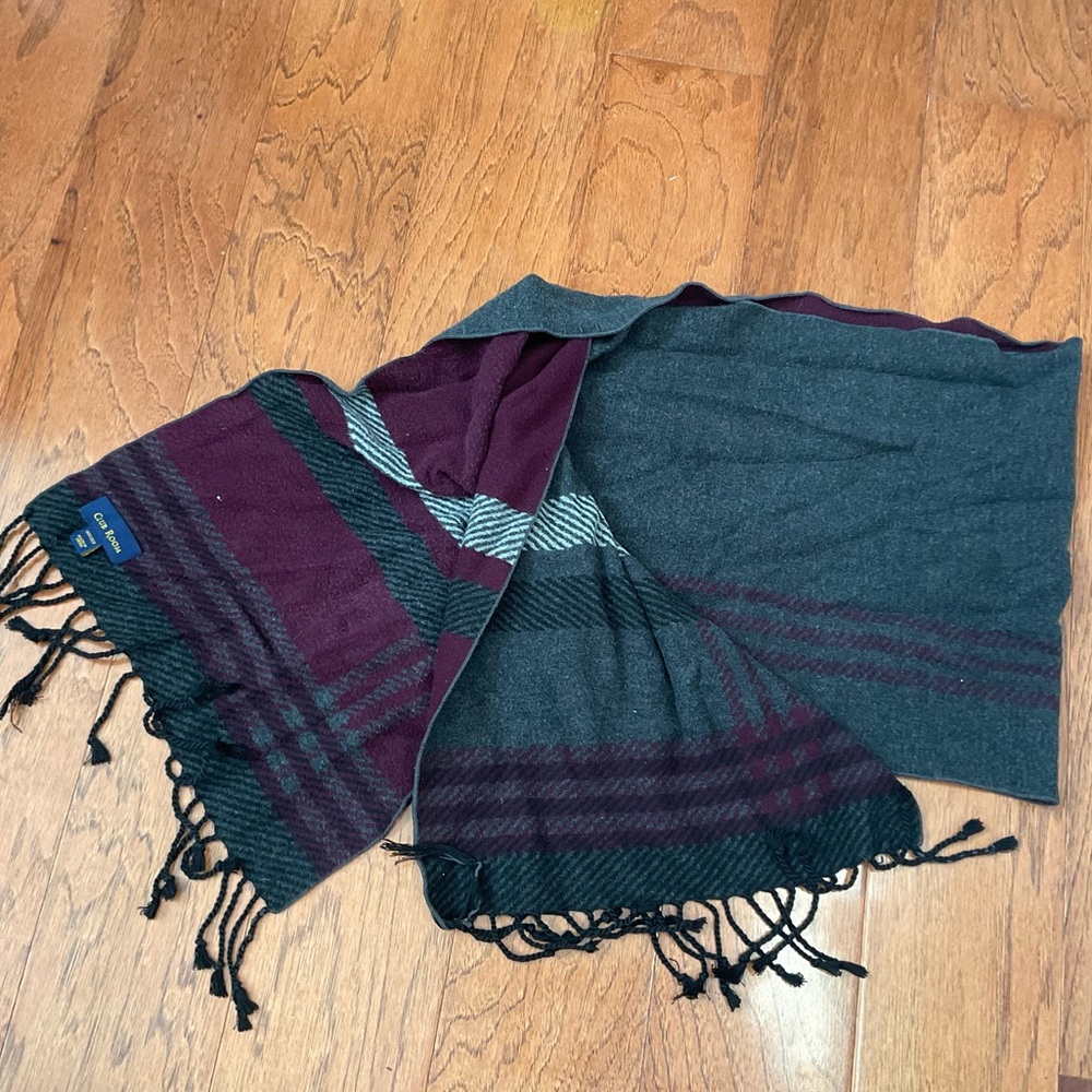 Club Room Purple, Grey 100% Silk Fringe Scarf Winter Warm Fashion